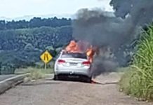 Incêndio destrói veículo na BR-365 em Patos de Minas