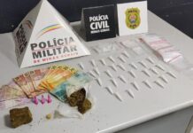 Operação conjunta da PC e PM termina com duas pessoas presas e várias drogas apreendidas em Patos de Minas