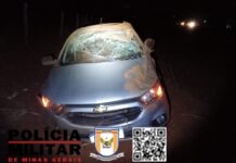 Motorista de Carmo do Paranaíba perde o controle do veículo e capota ao desviar de gato na BR-352 em Lagoa Formosa