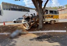 Motorista morre e passageira fica ferida após Kombi bater em árvore em Patos de Minas