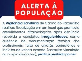 Vigilância Sanitária interdita mutirão irregular de consultas oftalmológicas em Carmo do Paranaíba