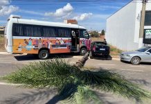 Micro-ônibus que transporta pacientes de Carmo do Paranaíba desce avenida desgovernado e provoca sequência de colisões em Patos de Minas