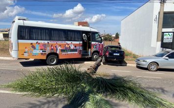 Micro-ônibus que transporta pacientes de Carmo do Paranaíba desce avenida desgovernado e provoca sequência de colisões em Patos de Minas